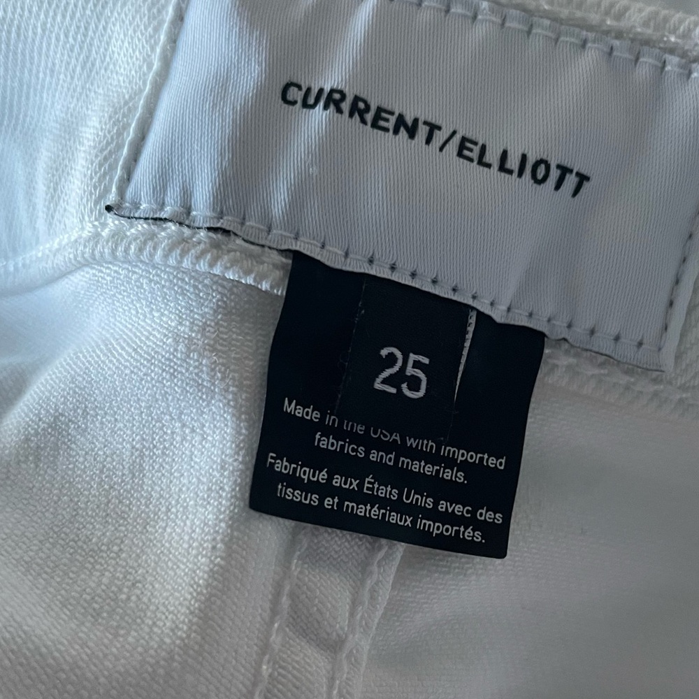 Current/Elliot Ultra High Waist Kick Jeans W/ Patch Pockets Sugar White Sz 25 - Picture 6 of 7